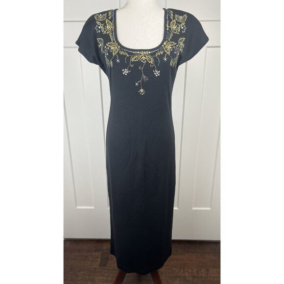 Carole Little Dresses & Skirts - Carole Little Vintage Black Wool Blend Maxi Sweater Dress Sz M Embroidery Beads